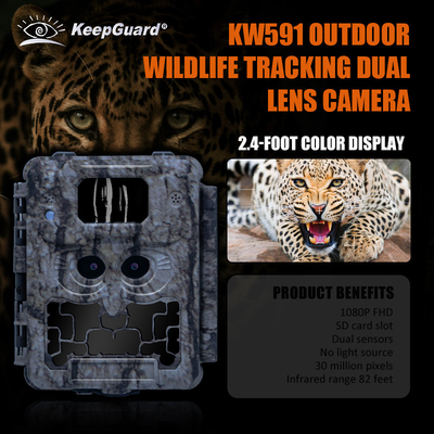 KW591 Camara de caza al aire libre sin resplandor Dos sensores 1080P FHD Cámara de caza nocturna viison CMOS doble lente