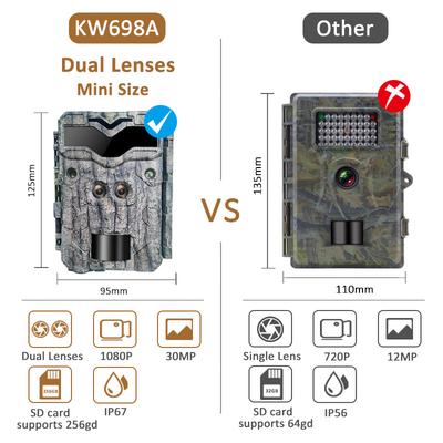 KW698A cámara de rastro de caza de doble lente de 2 sensores cámara de exploración de juegos 4K cámara de visión nocturna