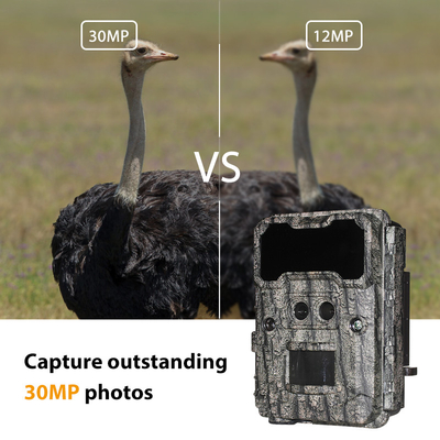 Cámara de caza al aire libre KW696 de doble lente de 30MP impermeable IP67 visión nocturna 1080p hasta 512GB de almacenamiento cámara de rastro sin brillo