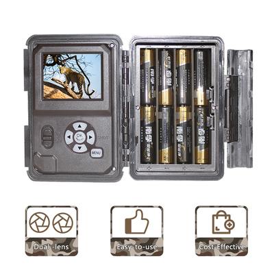 Cámara de caza al aire libre KW696 de doble lente de 30MP impermeable IP67 visión nocturna 1080p hasta 512GB de almacenamiento cámara de rastro sin brillo