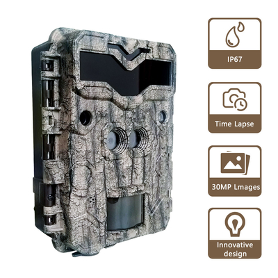 Cámara de caza KW698A de doble lente 1080P 30MP resistente al agua IP67 hasta 512GB de almacenamiento visión nocturna 0.25s cámara de juego