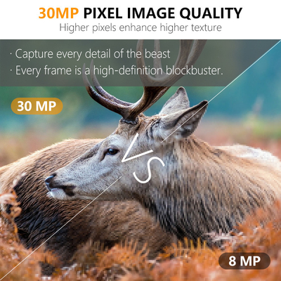 Cámara de caza al aire libre KW696 de doble lente de 30MP impermeable IP67 visión nocturna 1080p hasta 512GB de almacenamiento cámara de rastro sin brillo