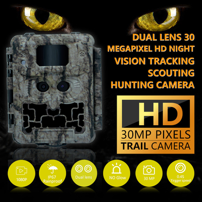 30MP No-Glow LED Trail Camera para juego de caza de visión nocturna con video 1080P y capacidad de tarjeta de memoria de 512 GB