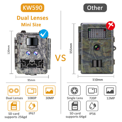 30MP No-Glow LED Trail Camera para juego de caza de visión nocturna con video 1080P y capacidad de tarjeta de memoria de 512 GB