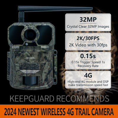 4G cámara de caza inalámbrica KW896 con antena 100 pies de alcance de visión nocturna 32MP 2K 0.15s velocidad de disparo para la caza de ciervos