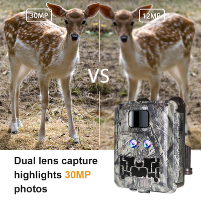 Cámara oculta con doble lente KW591 impermeable IP67 30MP 1080P 0.4s Visión nocturna hasta 512GB para investigación de vida silvestre