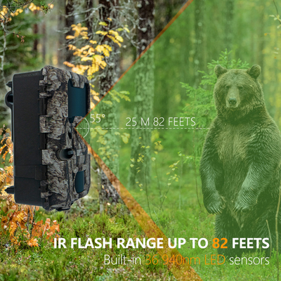 Cámara de caza de senderos 20MP 1080P Cámara de vida silvestre impermeable IP67 Cámara de juego y prueba hasta 512GB Almacenamiento hasta 82 pies