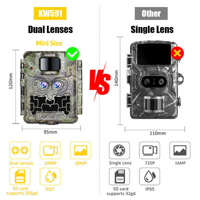 Promoción de ventas 39USD Dual lente/dual sensor Wildlife Game Camera 30MP 1080P Sin resplandor 940nm con sensor de día y noche