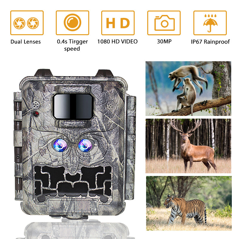 KW591 cámara de vida silvestre sin brillo sensores duales 1080P impermeable IP67 0.4s velocidad de activación hasta 512GB de almacenamiento Cámara de caza