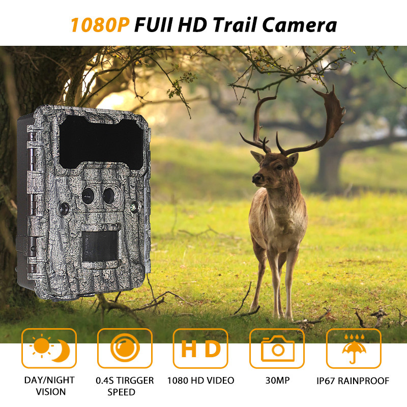 Cámaras de caza de 30MP HD con visión nocturna LED sin brillo y función PIR para vigilancia de la vida silvestre